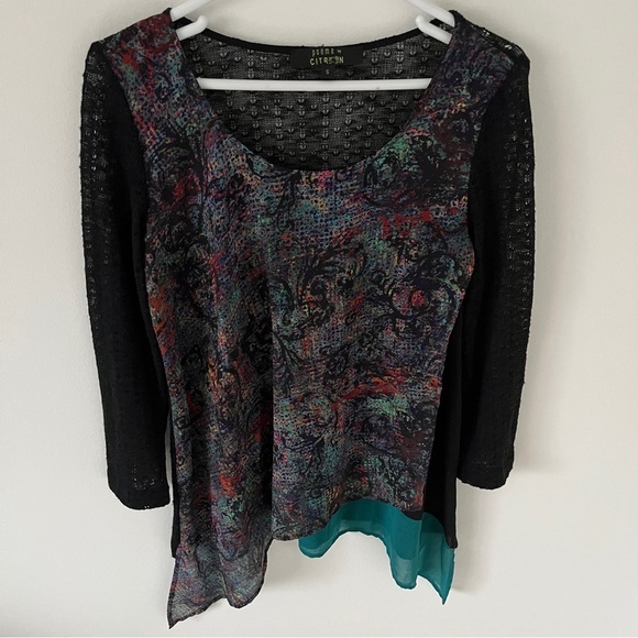 Poeme by Citron Chiffon Front Asymmetric Hem Long Sleeve Watercolor Sz S *E6 - Picture 1 of 3